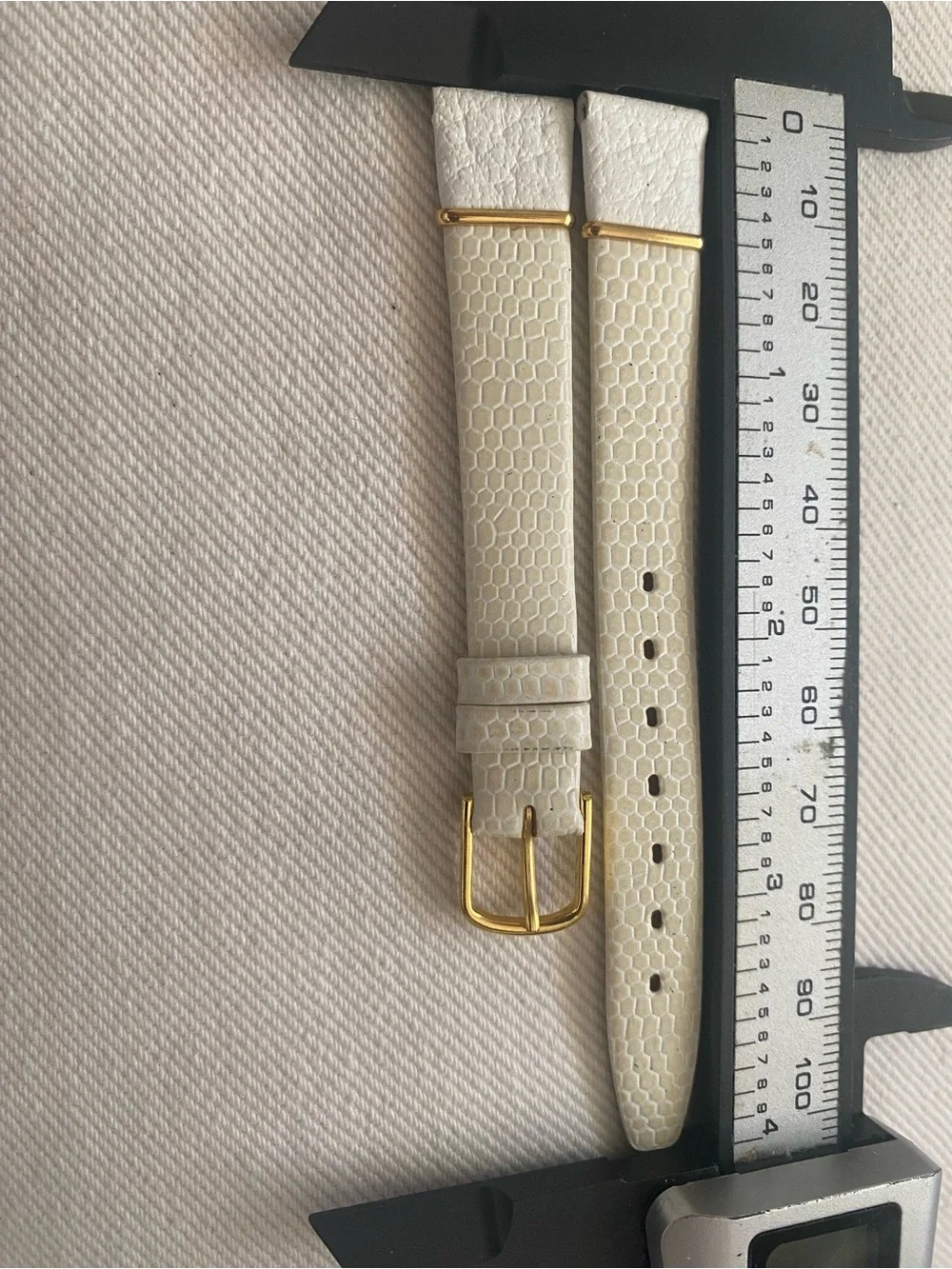 White Textured Leather Watch Strap with Gold Hardware 13mm
